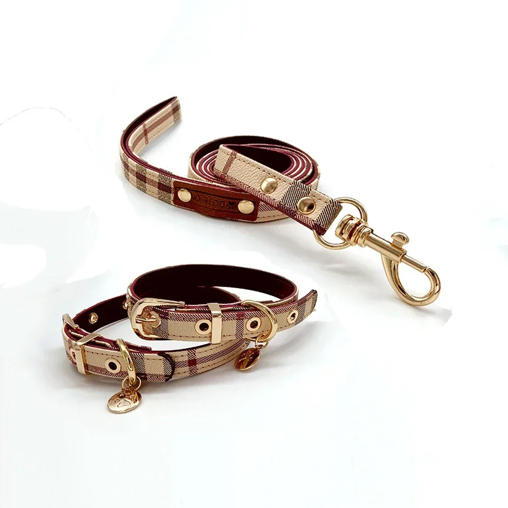 Leather Pet Collar and Leash Set